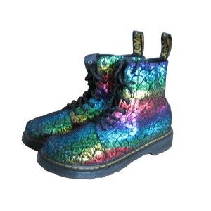 Dr. Martens 1460 Pascal Boots Girls Size 3 Metallic Black Rainbow 26197001